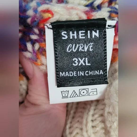 Euc Shein Curve Oatmealand Rainbow 🌈 🌈 Button front  cardigan size 3XL - Picture 6 of 7